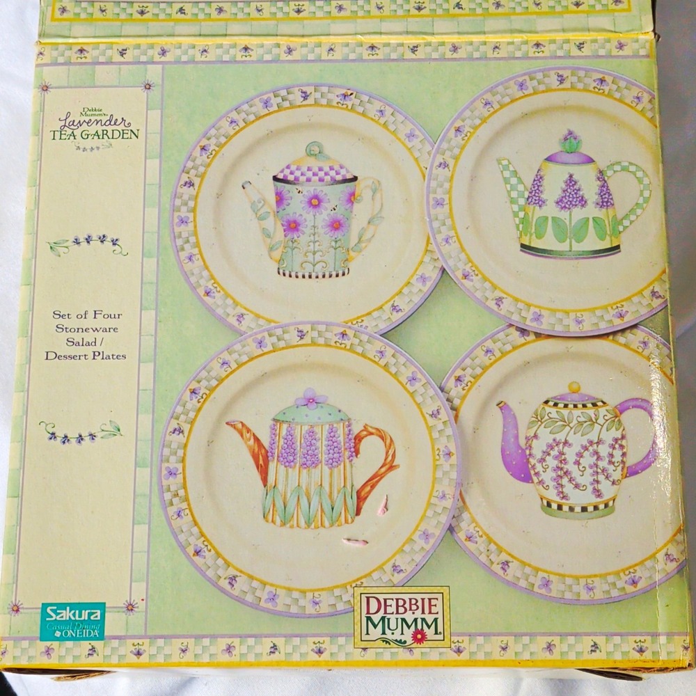 Sakura Debbie Mumm Lavender Tea Garden 4pc Stoneware Salad/Dessert Plates